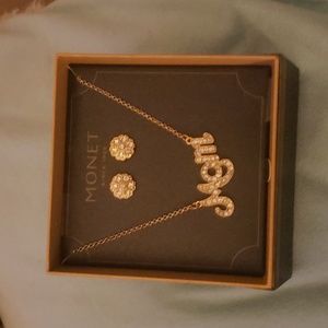 MONET Earrings y Necklace dedicated MOM gold color glamorous Rhinestone one size